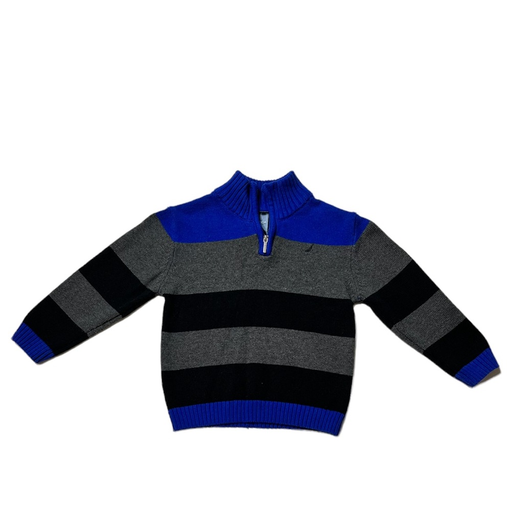 NAUTICA 4T Long Sleeve Blue, Black, and Grey Boys Sweater With Half Zipper